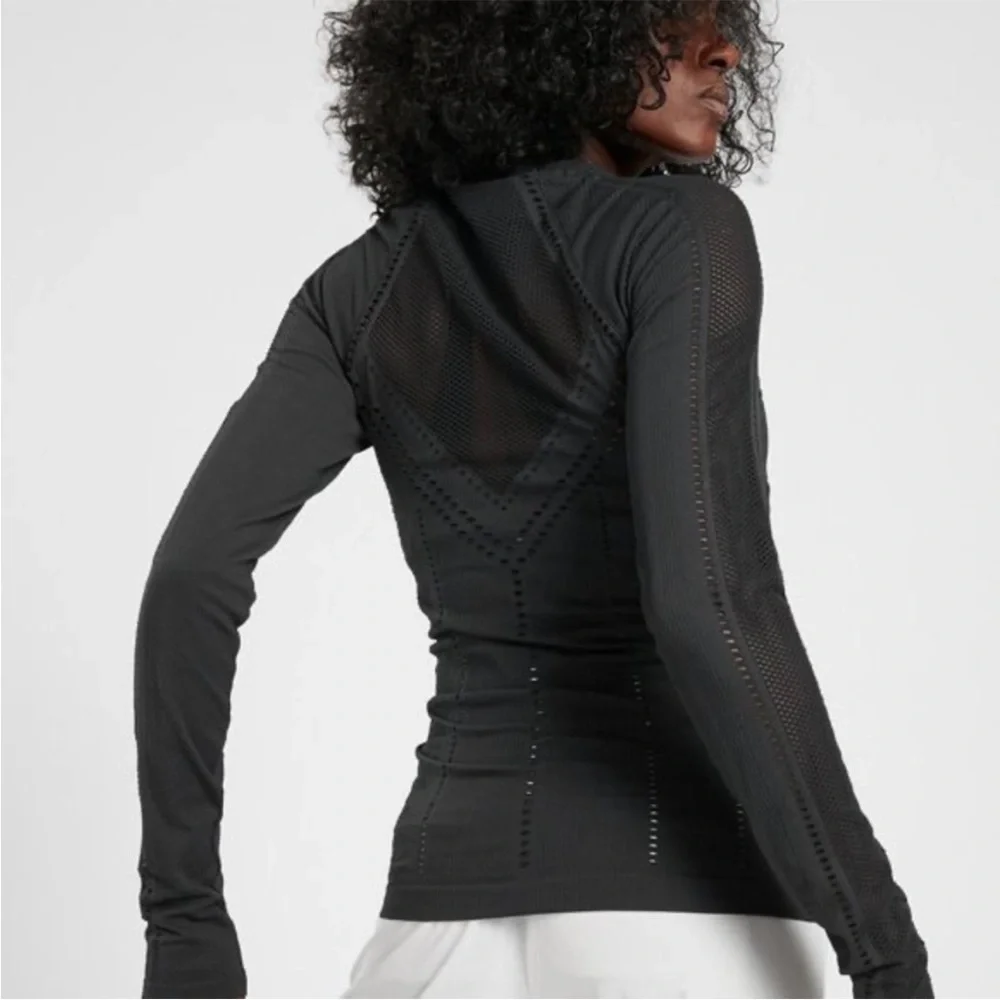 Athleta Black Long Sleeve Mesh-Detail Tee - Picture 3 of 5
